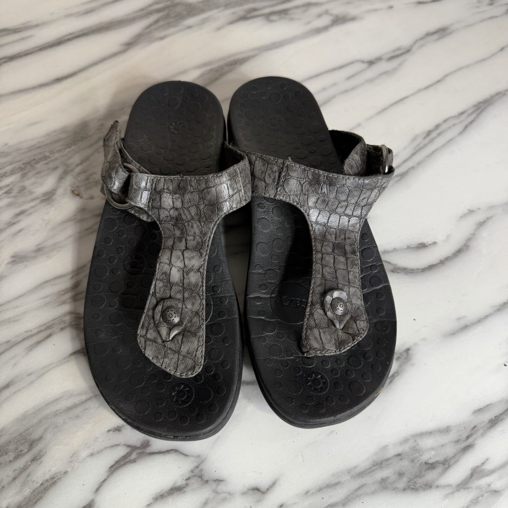 Taos Women's Solo Black Sandal Size 7 Thong Sandals Arch Support Comfort Gray - Picture 2 of 8